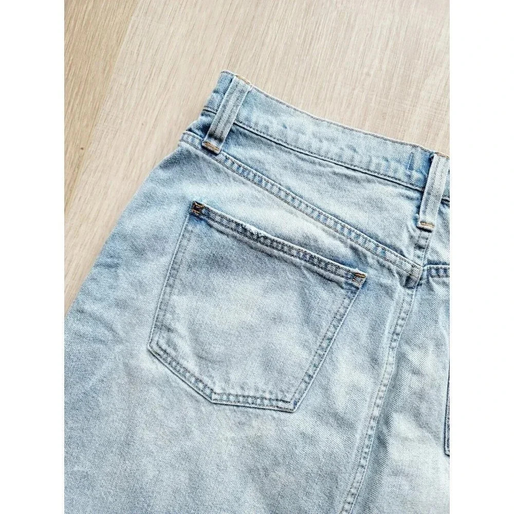 Madewell Rigid Denim Jean A-Line Distressed  Cut Out Light Wash Mini Skirt Sz 31 - Picture 7 of 10